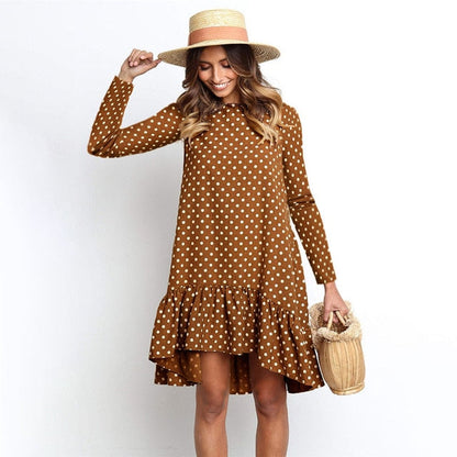 CROPKOP Retro Polka Dot Dress - Timeless Style & Autumn Comfort