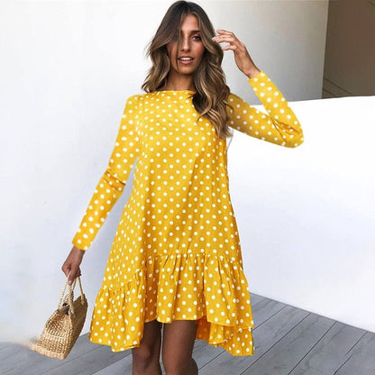 CROPKOP Retro Polka Dot Dress - Timeless Style & Autumn Comfort