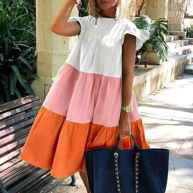 Women's Elegant Daisy Print Dress with Playful Sleeves - Summer Delight