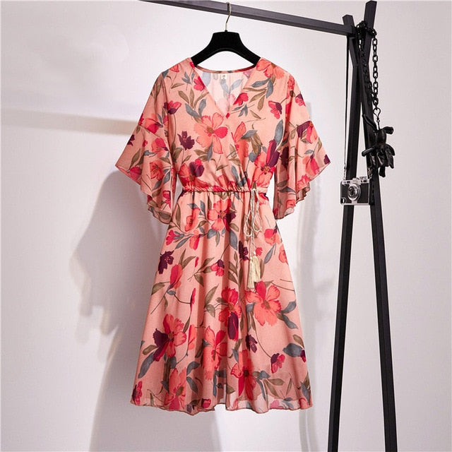 MSFILIA Airy Chiffon Dress - V-Neck Elegance with Sweet Ruffles