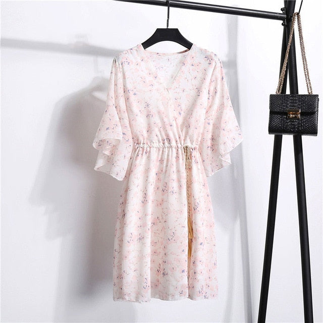 MSFILIA Airy Chiffon Dress - V-Neck Elegance with Sweet Ruffles