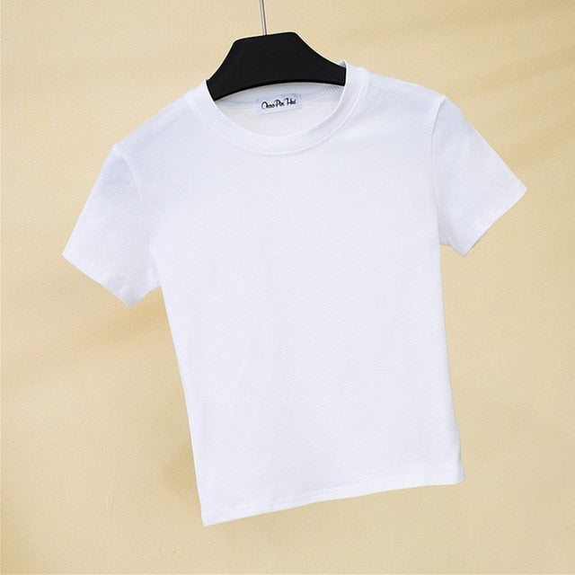 Best Sell O-neck Sexy Crop Top Ladies Short Sleeve T Shirt Tee Shein T-shirt Basic Stretch T-shirts Women Harajuku