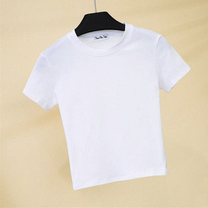Best Sell O-neck Sexy Crop Top Ladies Short Sleeve T Shirt Tee Shein T-shirt Basic Stretch T-shirts Women Harajuku