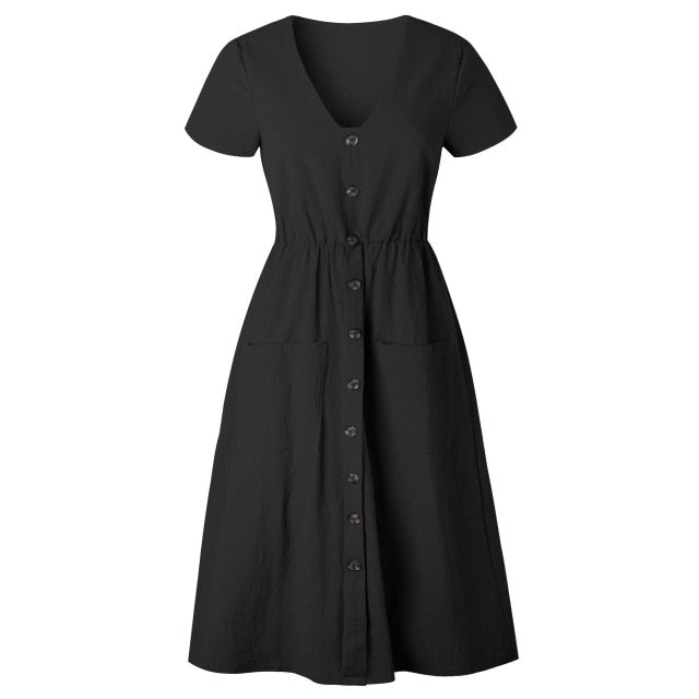 YOZEJIER Cotton Linen Dress - Chic Comfort with Practical Pockets