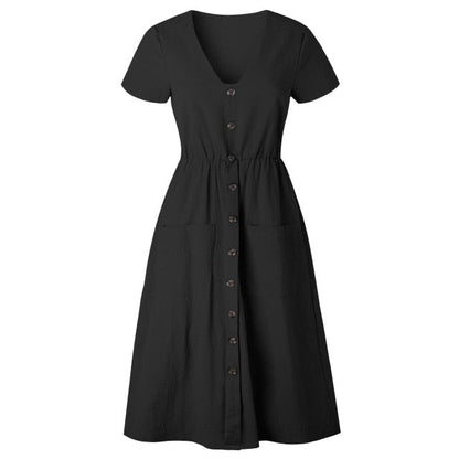 YOZEJIER Cotton Linen Dress - Chic Comfort with Practical Pockets