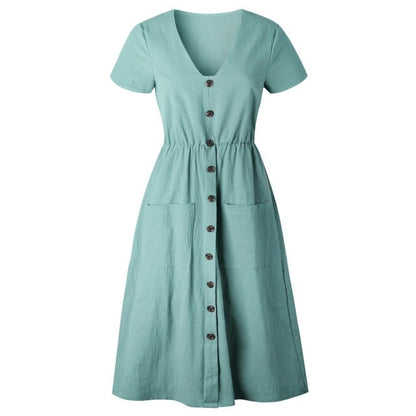 YOZEJIER Cotton Linen Dress - Chic Comfort with Practical Pockets