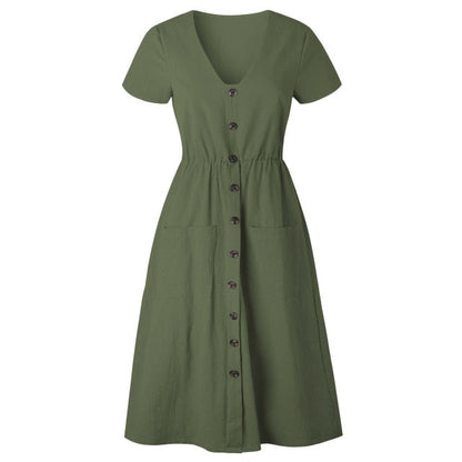 YOZEJIER Cotton Linen Dress - Chic Comfort with Practical Pockets