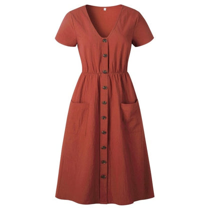 YOZEJIER Cotton Linen Dress - Chic Comfort with Practical Pockets