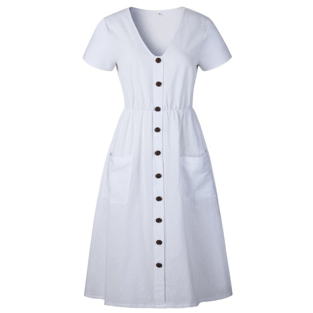 YOZEJIER Cotton Linen Dress - Chic Comfort with Practical Pockets