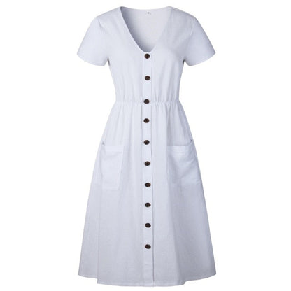 YOZEJIER Cotton Linen Dress - Chic Comfort with Practical Pockets