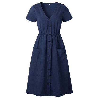 YOZEJIER Cotton Linen Dress - Chic Comfort with Practical Pockets