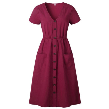 YOZEJIER Cotton Linen Dress - Chic Comfort with Practical Pockets