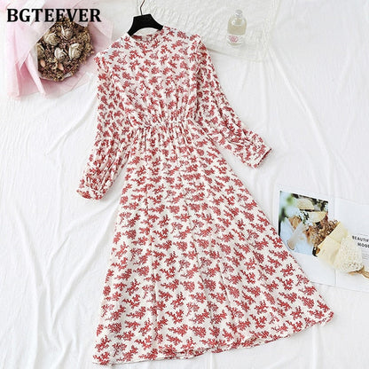 BGTEEVER Vintage Ruffle Chiffon Midi Dress - Timeless Spring Elegance