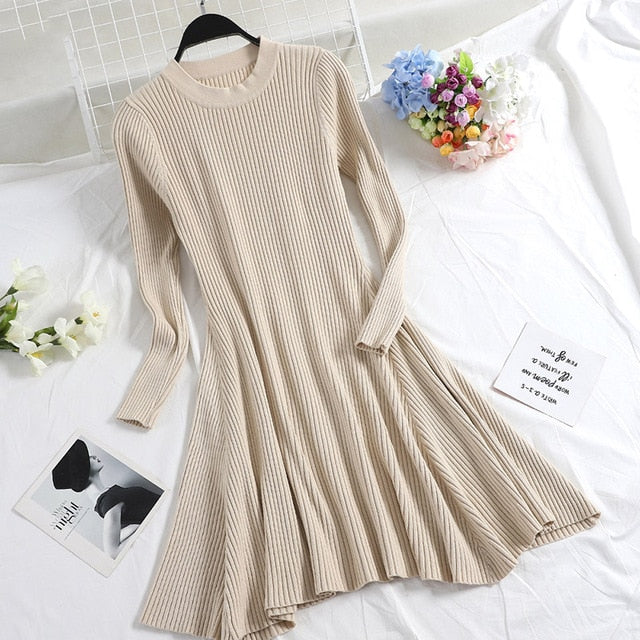 Women's Cozy Sweater Dress with Stylish Hem - Perfect for Autumn
