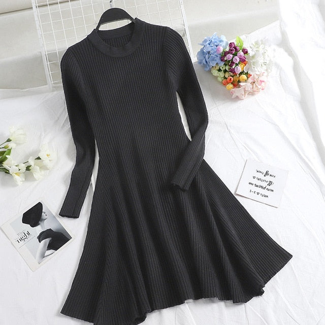 Women's Cozy Sweater Dress with Stylish Hem - Perfect for Autumn
