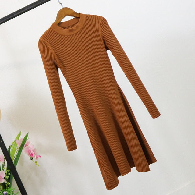 Women's Cozy Sweater Dress with Stylish Hem - Perfect for Autumn