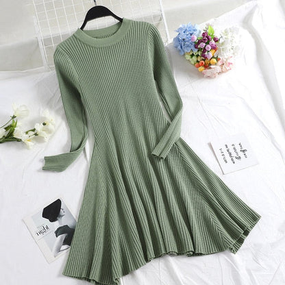 Women's Cozy Sweater Dress with Stylish Hem - Perfect for Autumn