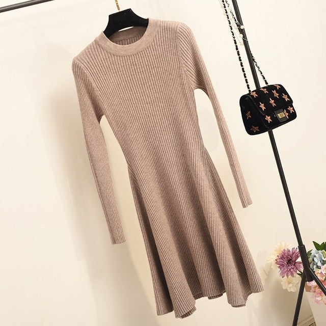 Women's Cozy Sweater Dress with Stylish Hem - Perfect for Autumn
