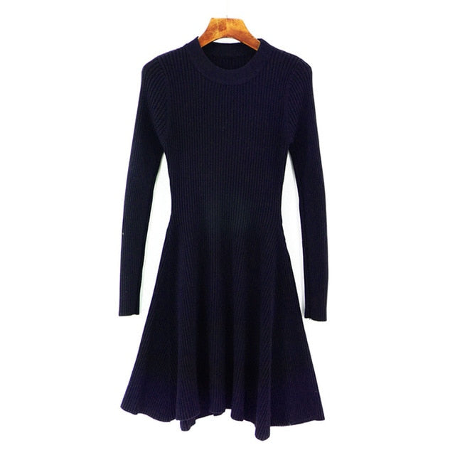 Women's Cozy Sweater Dress with Stylish Hem - Perfect for Autumn