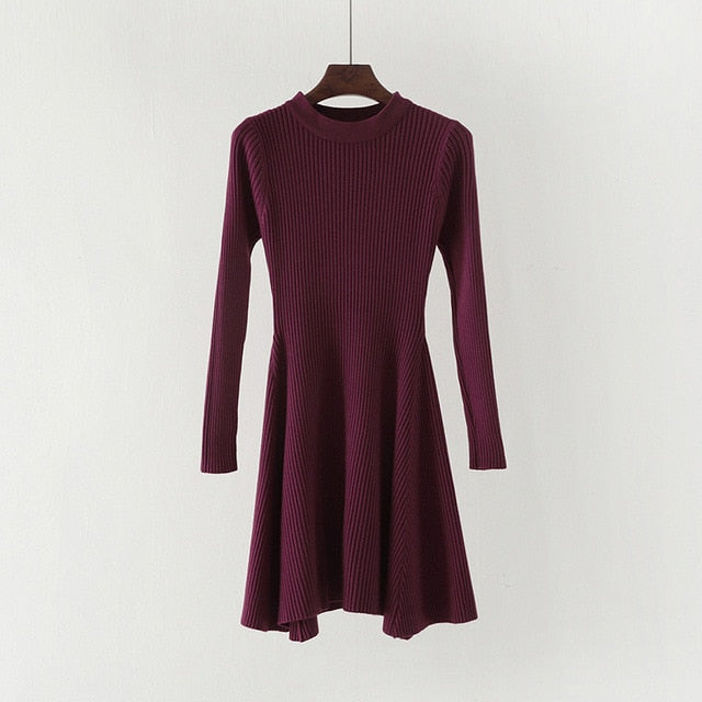Women's Cozy Sweater Dress with Stylish Hem - Perfect for Autumn