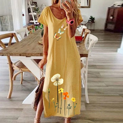 Vintage Butterfly Print Dress - Whimsical Summer Charm