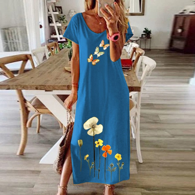 Vintage Butterfly Print Dress - Whimsical Summer Charm