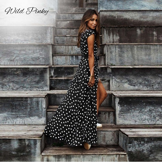 Bohemian Polka Dot Maxi Dress - Embrace Effortless Summer Style