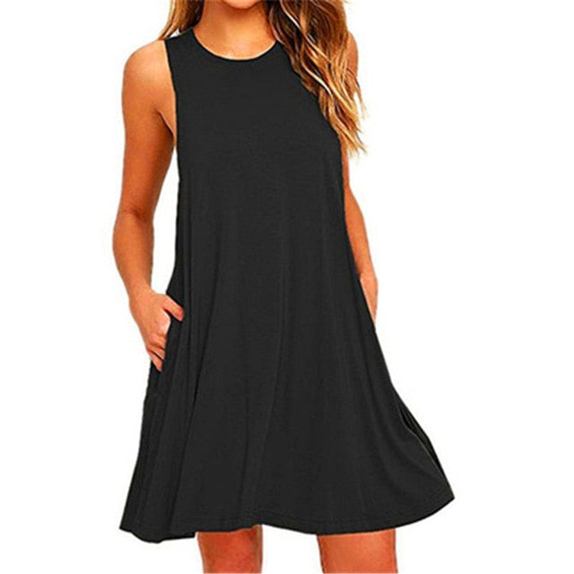 Women's Black Cotton Summer Dress - Stylish & Comfortable with Pockets