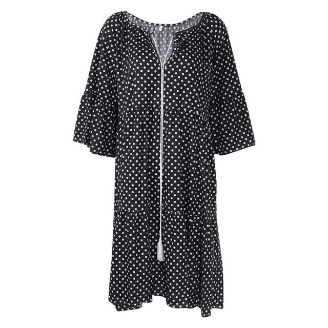 THINKTHENDO Boho Floral Shirt Dress - Embrace Summer's Free Spirit