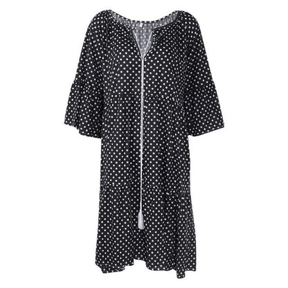 THINKTHENDO Boho Floral Shirt Dress - Embrace Summer's Free Spirit
