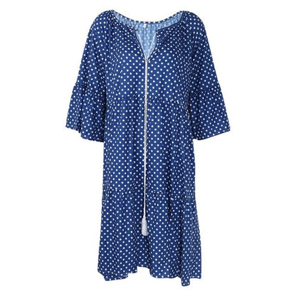 THINKTHENDO Boho Floral Shirt Dress - Embrace Summer's Free Spirit