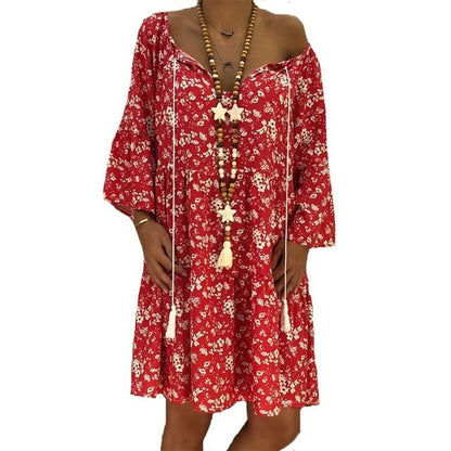 THINKTHENDO Boho Floral Shirt Dress - Embrace Summer's Free Spirit