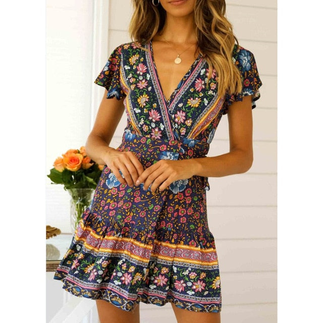 Boho Floral V-Neck Sundress - Embrace Summer's Free Spirit