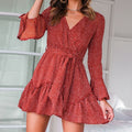 hirigin Floral Mini Dress - Casual Chic with V-Neck & Flare Sleeves