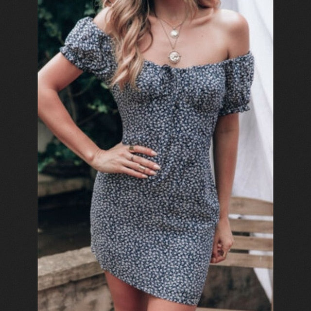 Boho Floral Off-Shoulder Mini Dress - Carefree Summer Spirit