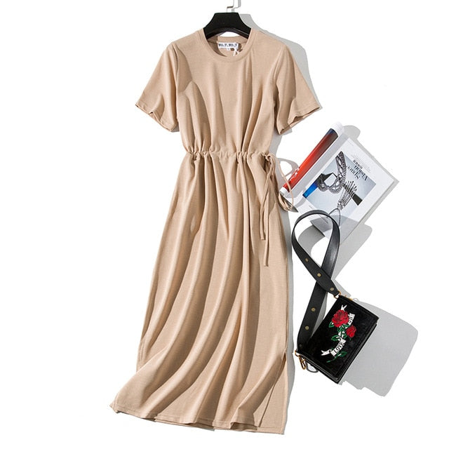 WOTWOY Cotton-Blend Casual Dress - Mid-Calf Summer Ease