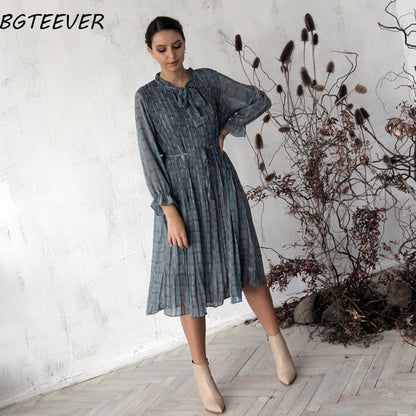 Chic Bow Neck Plaid Dress - Effortless Elegance for Spring