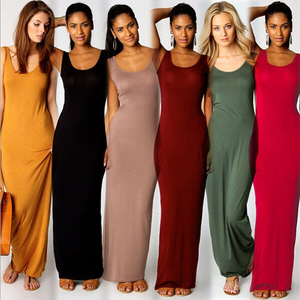 High Stretch Slim Maxi Dress - Elegant Comfort for Every Occasion
