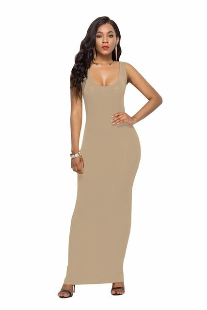 High Stretch Slim Maxi Dress - Elegant Comfort for Every Occasion