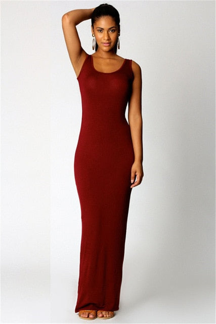 High Stretch Slim Maxi Dress - Elegant Comfort for Every Occasion