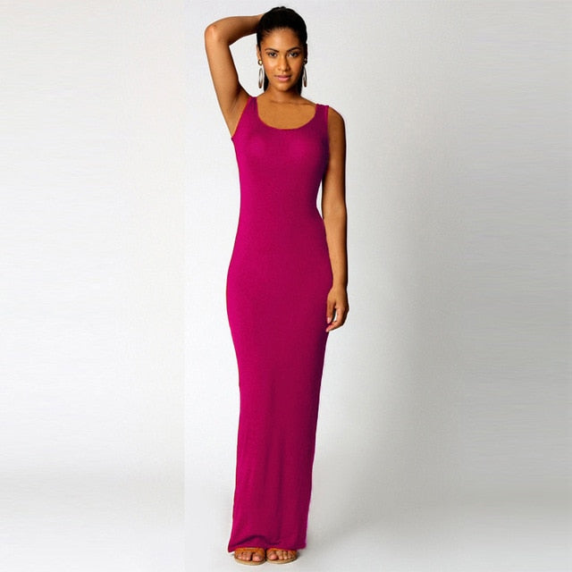High Stretch Slim Maxi Dress - Elegant Comfort for Every Occasion