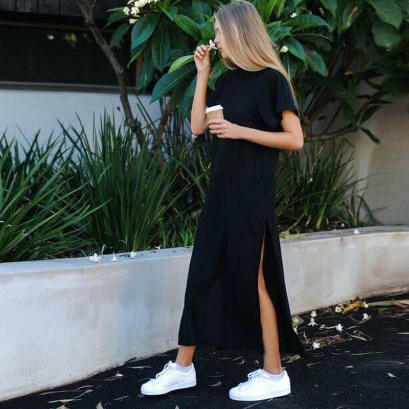 Elegant Black Maxi T-Shirt Dress - Chic Comfort for Every Occasion