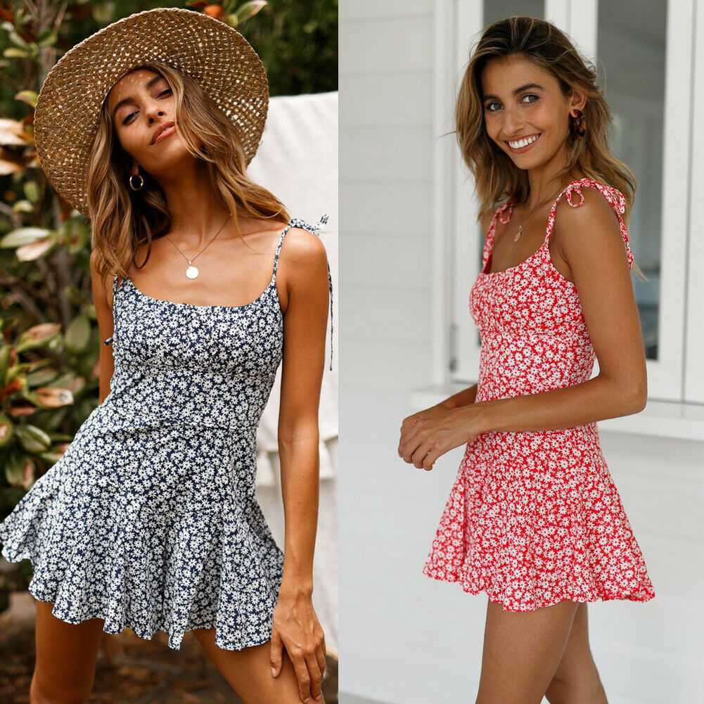 Bohemian Floral Mini Dress - Vibrant Summer Beach Vibes