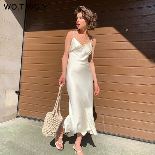 V-Neck Spaghetti Strap Dress - Sleek Elegance for Summer Occasions