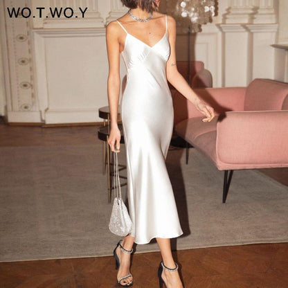 V-Neck Spaghetti Strap Dress - Sleek Elegance for Summer Occasions