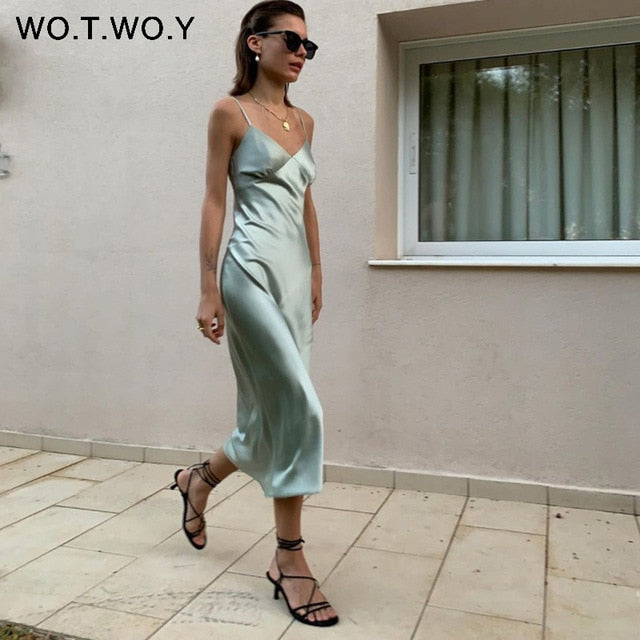 V-Neck Spaghetti Strap Dress - Sleek Elegance for Summer Occasions