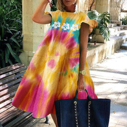 Women's Elegant Daisy Print Dress with Playful Sleeves - Summer Delight