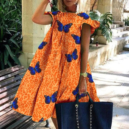 Women's Elegant Daisy Print Dress with Playful Sleeves - Summer Delight