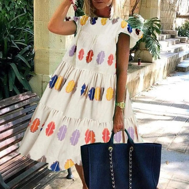 Women's Elegant Daisy Print Dress with Playful Sleeves - Summer Delight