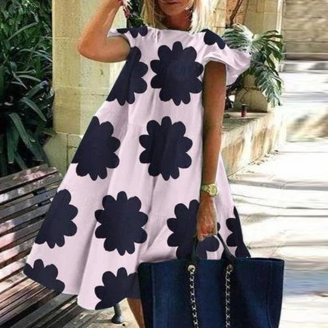Women's Elegant Daisy Print Dress with Playful Sleeves - Summer Delight